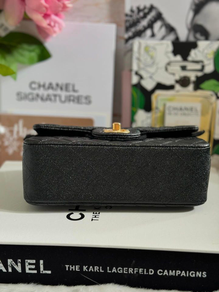 Chanel 21S 2021 Summer Spring Collection Black Caviar GHW Mini Rectangular Top Handle Flap Bag