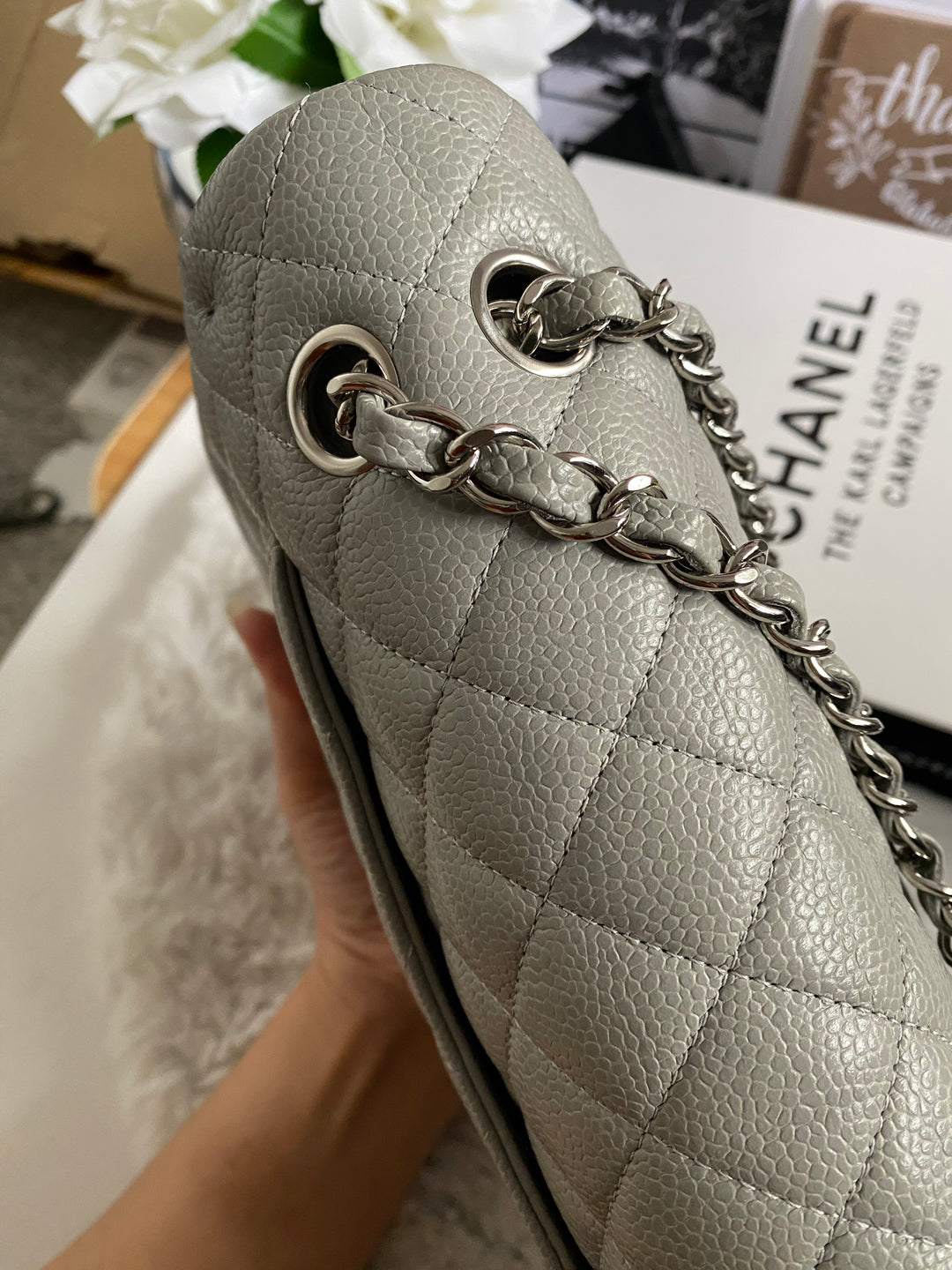 CHANEL series 19 Grey Caviar SHW Medium ML Double Flap Bag 14B collection 2014