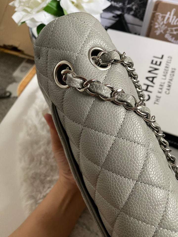 CHANEL series 19 Grey Caviar SHW Medium ML Double Flap Bag 14B collection 2014