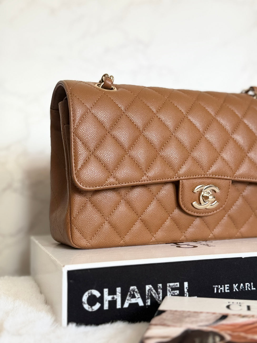 CHANEL 17C Brown Caramel Caviar LGHW Medium ML Timeless Classic Double Flap Bag 2016/2017