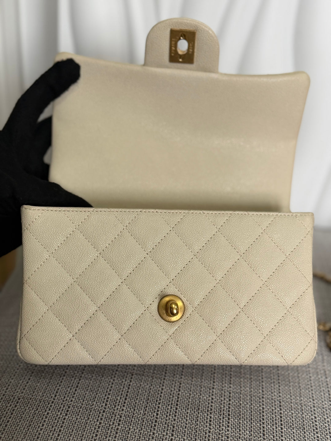 CHANEL 21S series 31 Beige Caviar Aged GHW Mini Rectangular Flap Bag with Top Handle 2021