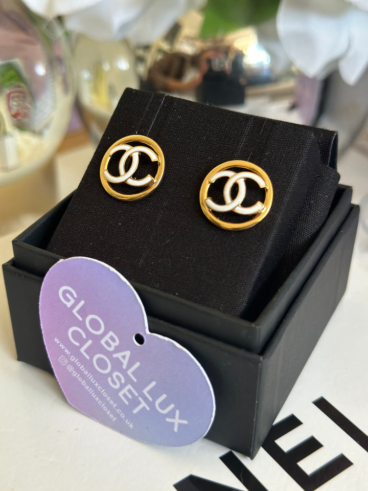Chanel 22S White & Gold Circle Earrings