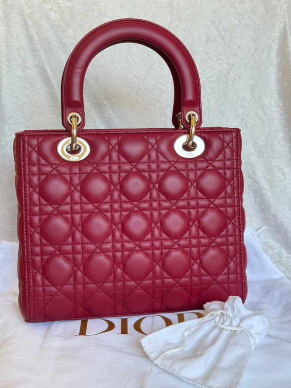 Christian Dior Lady Dior Medium in Red Lambskin GHW (2021)