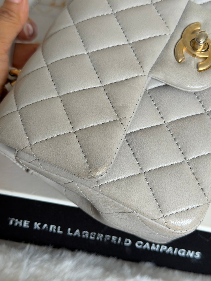 CHANEL Grey Lambskin aged GHW Mini Rectangular Flap bag Top Handle 2021 21A collection