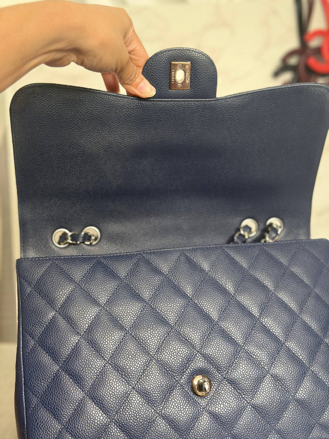 CHANEL series 13 Navy Caviar SHW Timeless Classic Jumbo Single Flap Bag 2010