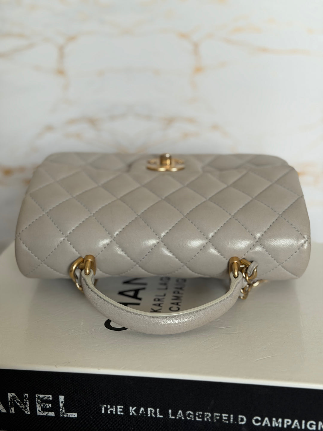 CHANEL Grey Lambskin aged GHW Mini Rectangular Flap bag Top Handle 2021 21A collection