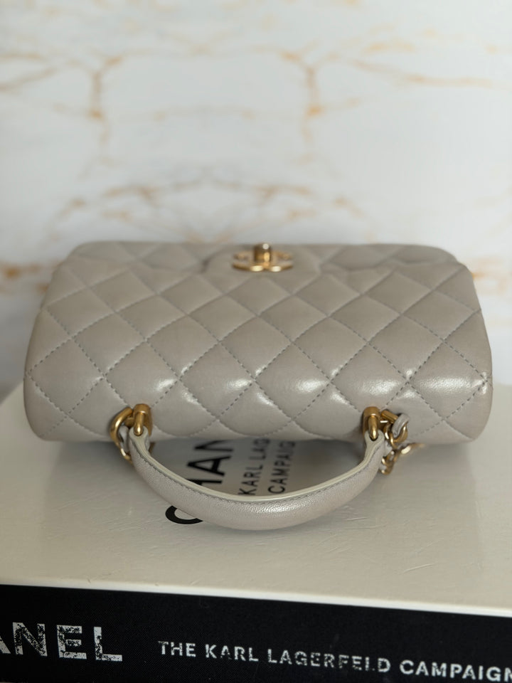 CHANEL Grey Lambskin aged GHW Mini Rectangular Flap bag Top Handle 2021 21A collection