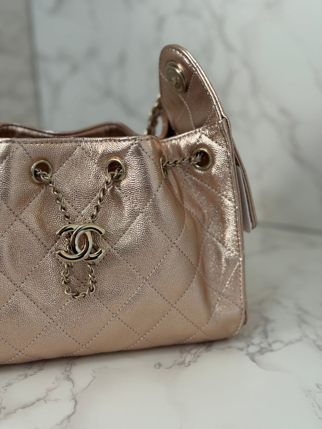 CHANEL 26C collection Mini 25 Hobo Bag in Rose Gold (Copper) Caviar Shiny GHW