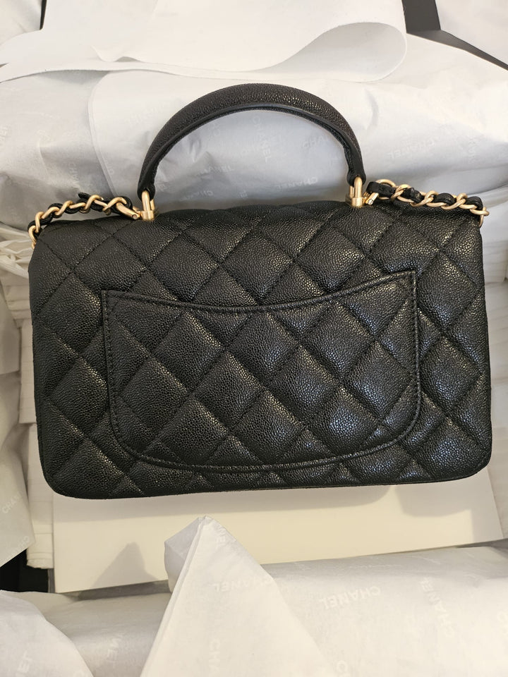 CHANEL 21S Black Caviar Aged GHW Mini rectangular flap bag with top handle 2021 series 31