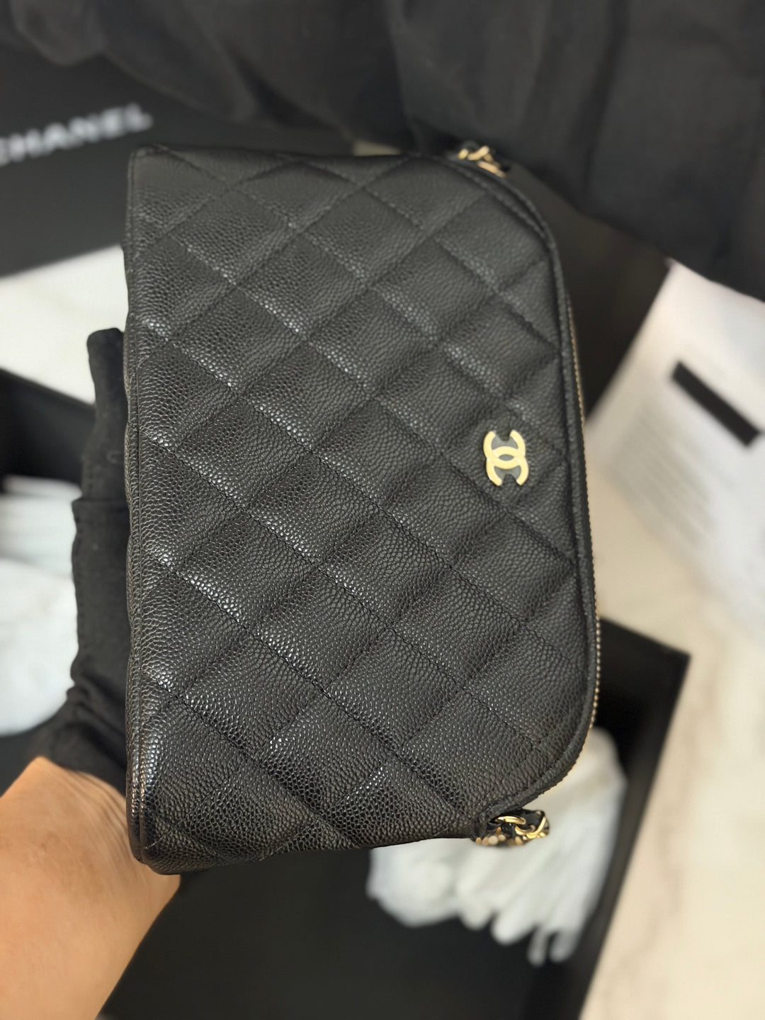 CHANEL Black caviar LGHW Vanity Bag with Chain