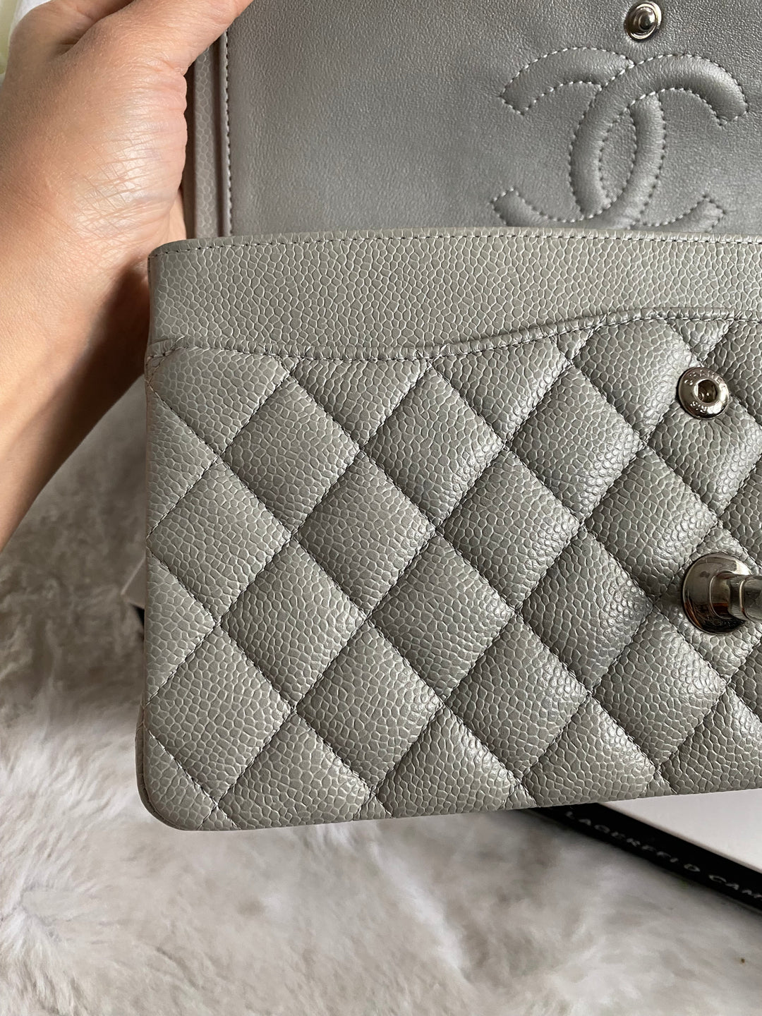 CHANEL series 19 Grey Caviar SHW Medium ML Double Flap Bag 14B collection 2014