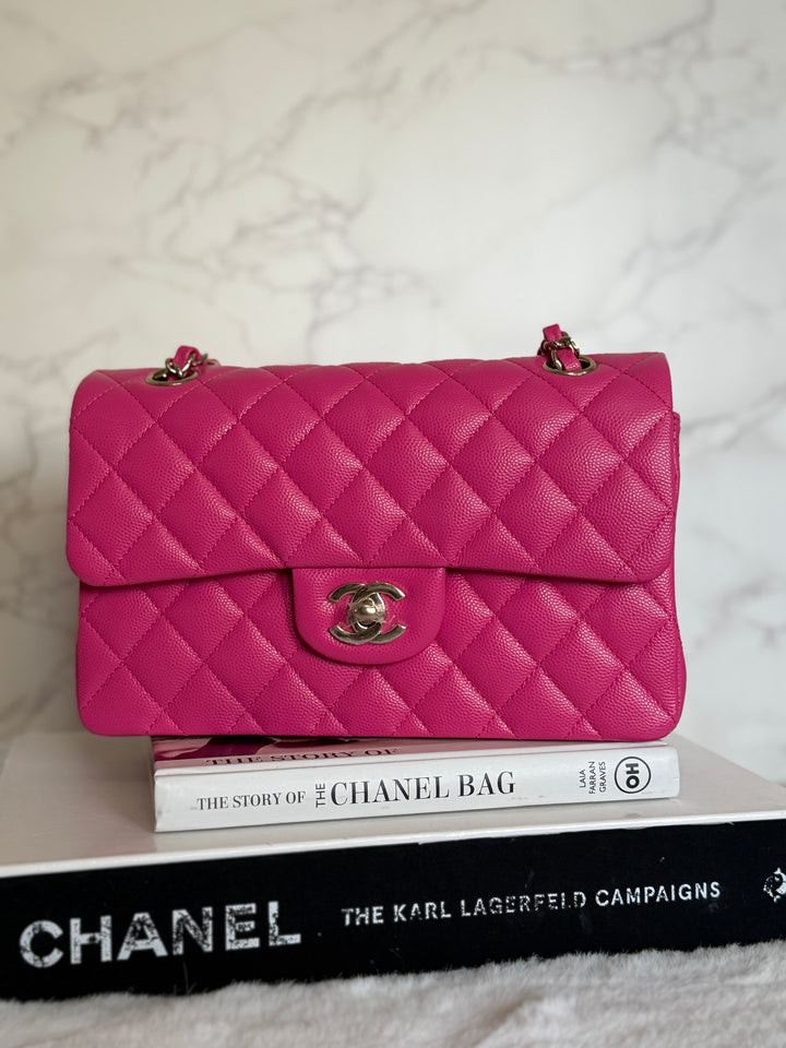 CHANEL 22P/K Hot Barbie Pink Caviar LGHW Small Timeless Classic Double Flap Bag 2022