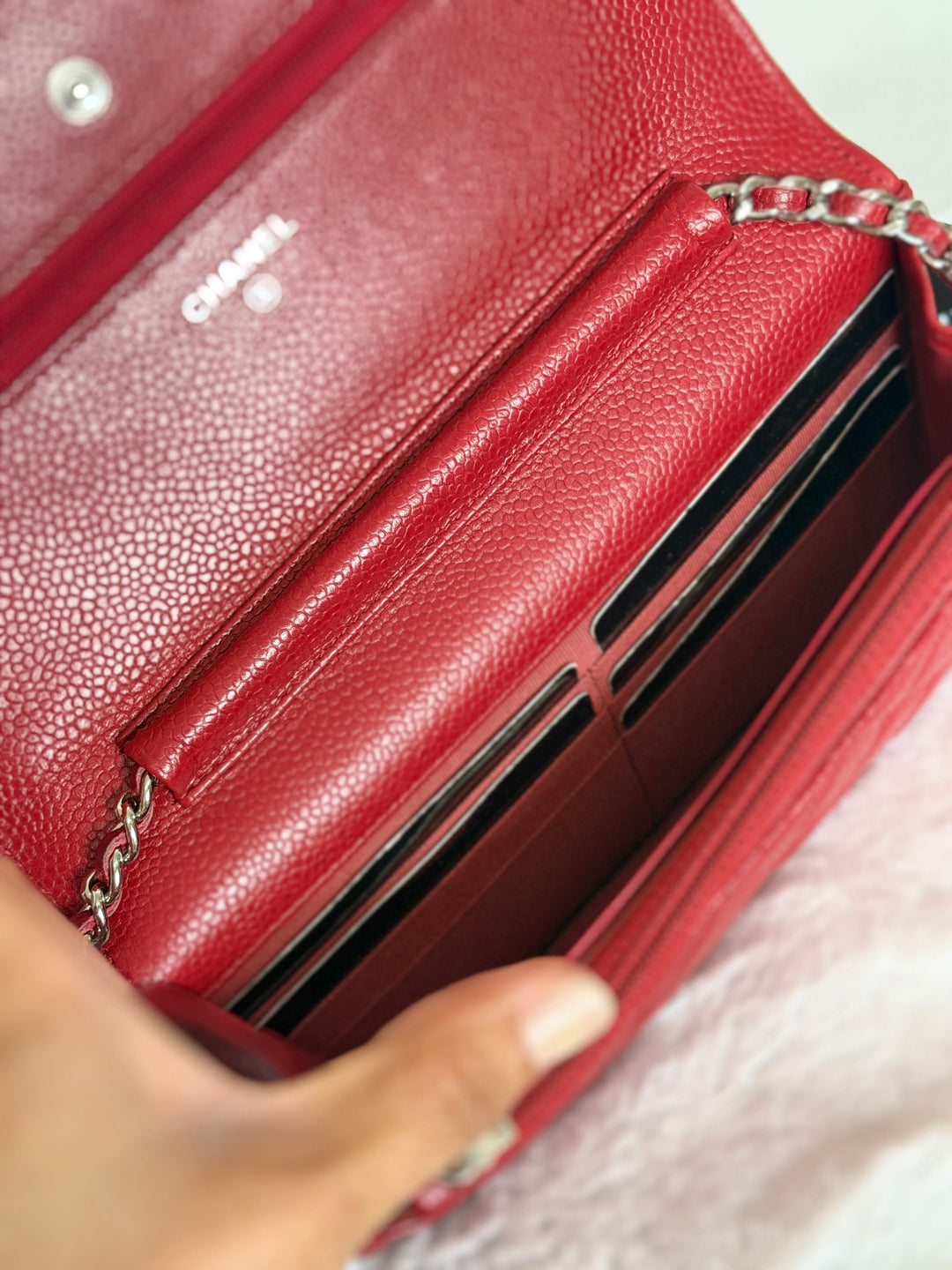 CHANEL series 19 Red Caviar Classic Wallet on chain (WOC) SHW 2014/2015