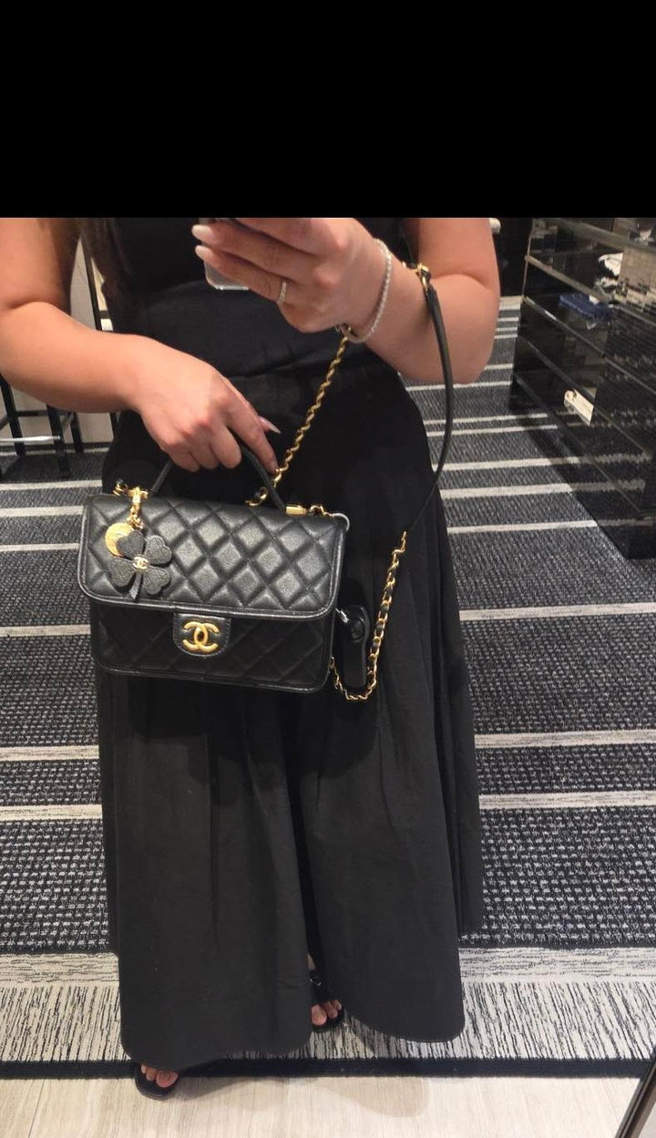 CHANEL 25B 2025 Top Handle Black Caviar Aged GHW with Charm