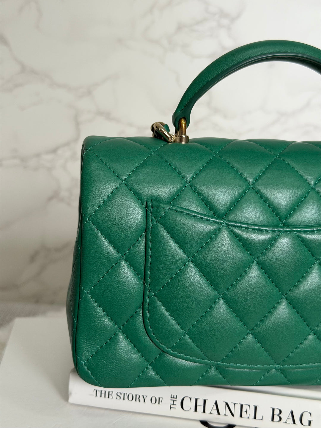 CHANEL Green Lambskin LGHW Mini Rectangular Flap Bag with Top Handle 2022 22A collection