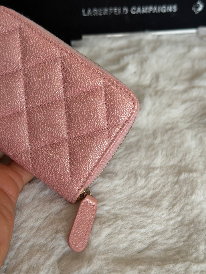 CHANEL 19S iridescent pink caviar LGHW Zippy Coin Purse series 27 2019