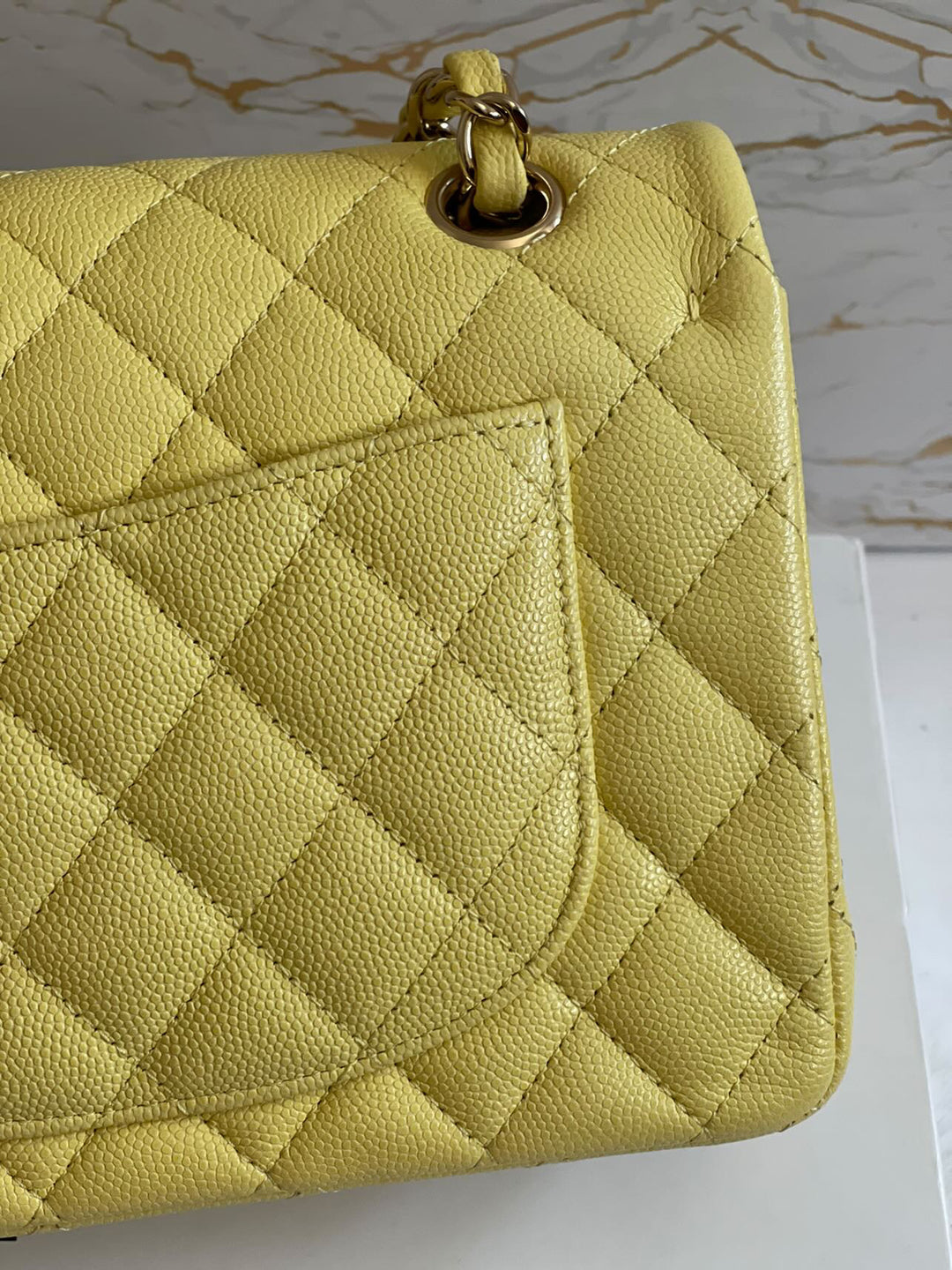 Chanel 20S 2020 Spring/Summer Collection Yellow Caviar LGHW Small Timeless Classic Double Flap Bag