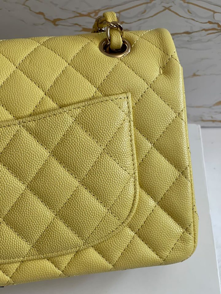 Chanel 20S 2020 Spring/Summer Collection Yellow Caviar LGHW Small Timeless Classic Double Flap Bag