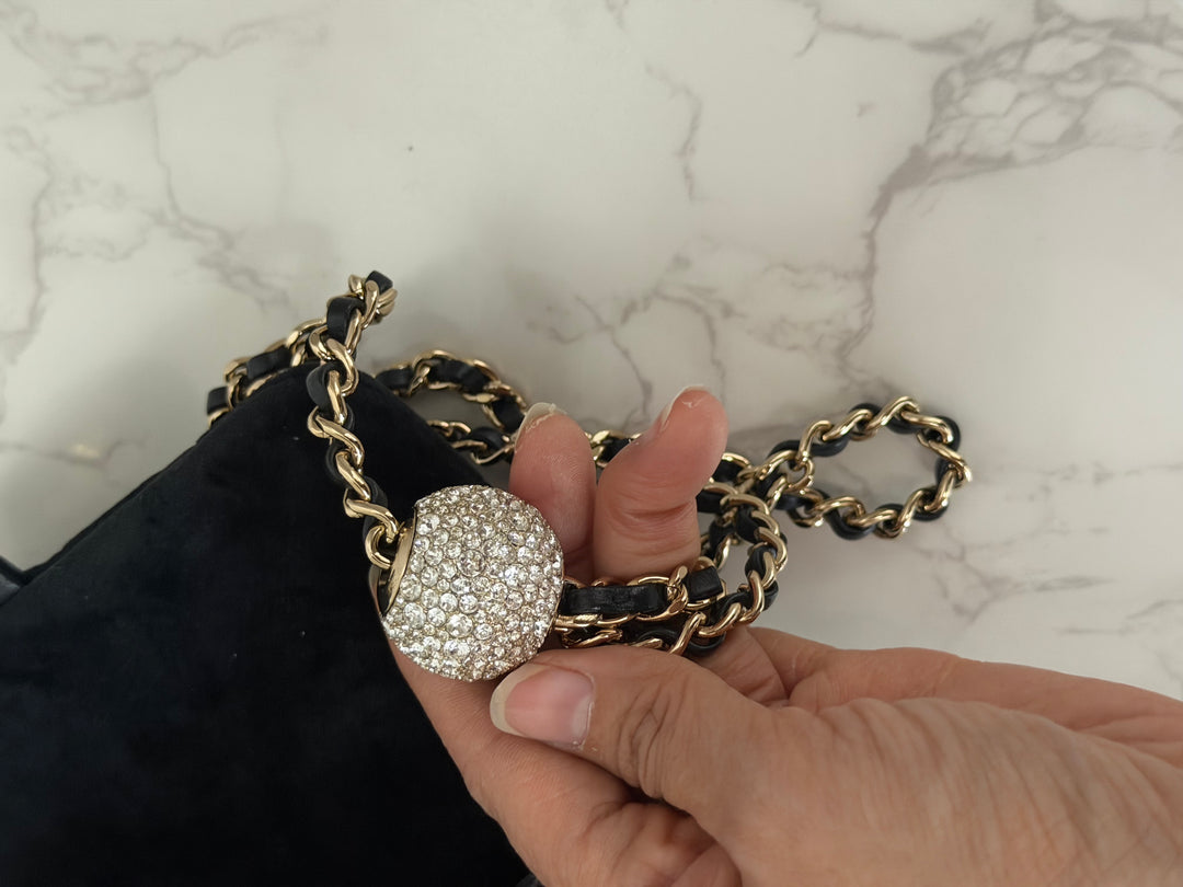 CHANEL series 30 20K collection 2020 Black Velvet Crystal Pearl Crush Adjustable Strap LGHW Mini Rectangular Flap Bag