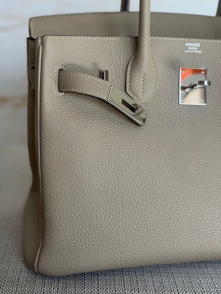 Hermès Gris Tourterelle Togo Leather PHW Birkin 30 Stamp T 2015