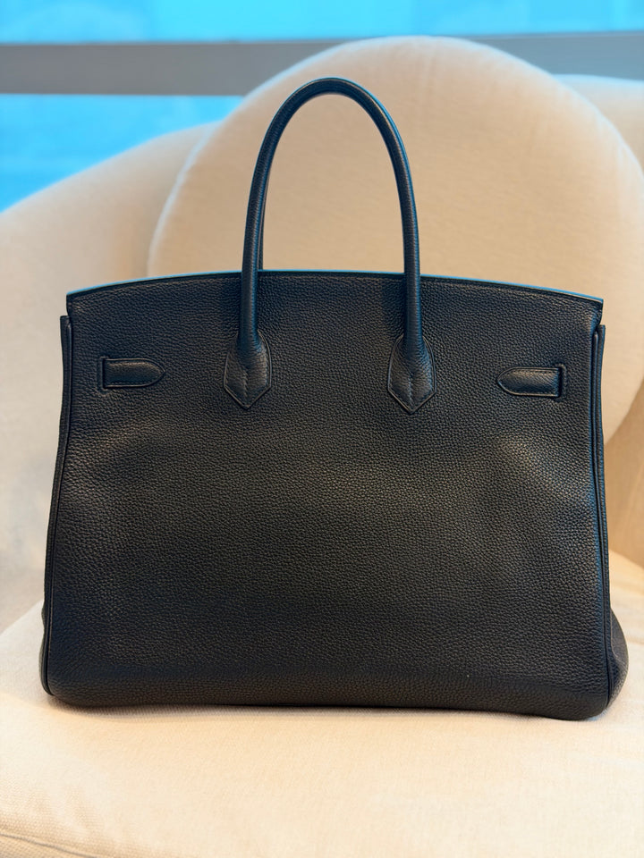 HERMÈS Black Noir Togo Leather PHW Birkin 35 Stamp M in Sq