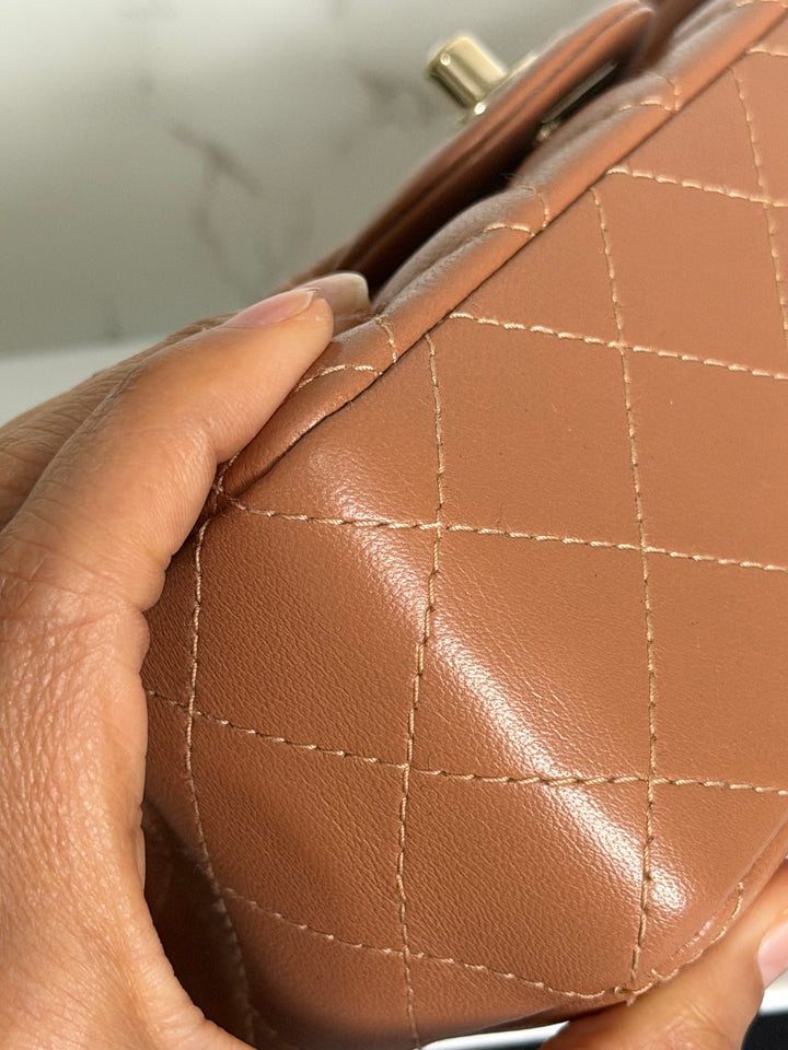 CHANEL 22S Caramel Brown NB356 Lambskin LGHW Mini Rectangular Flap Bag 2022