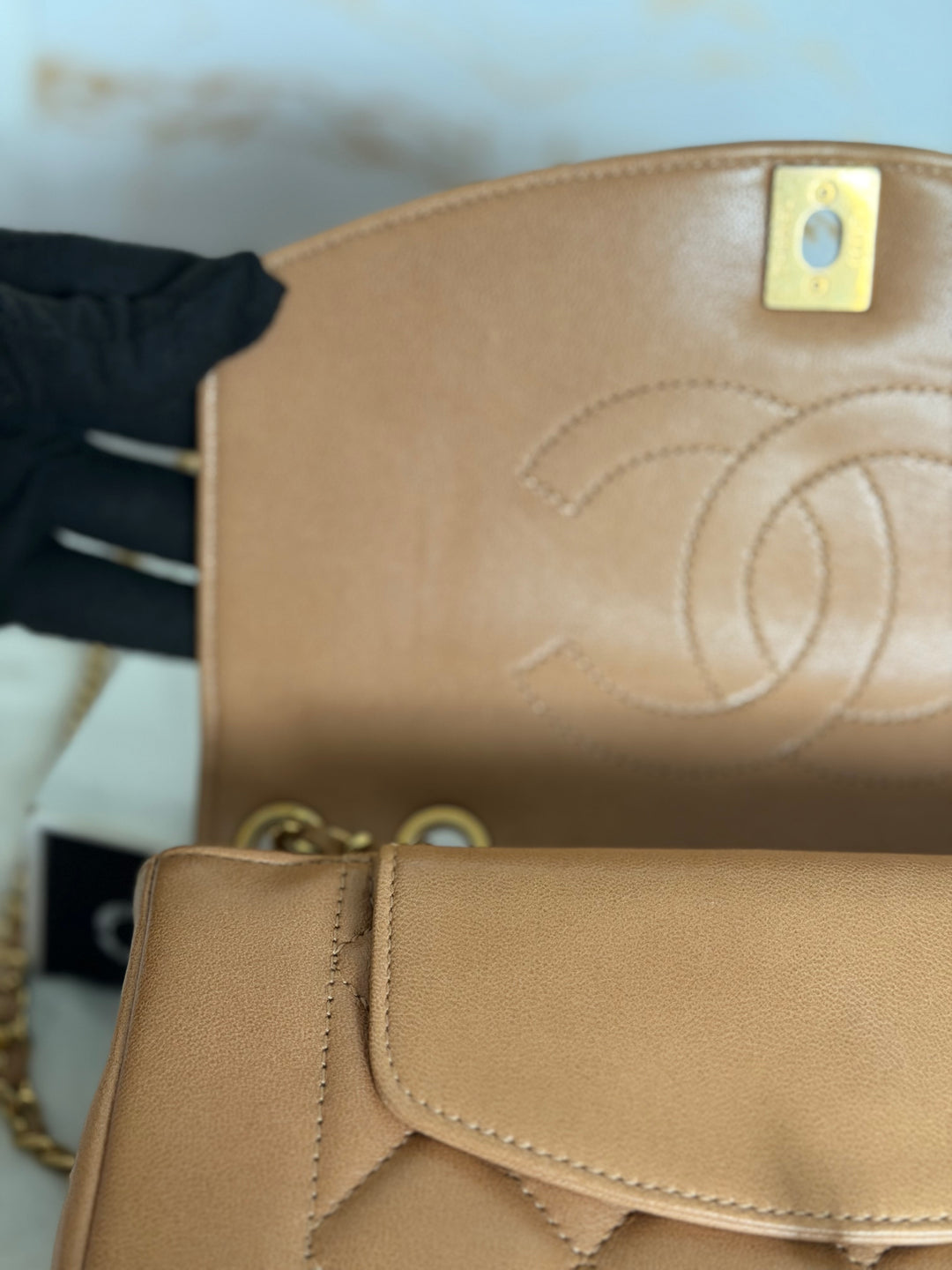 CHANEL series 21 Caramel Brown Lambskin aged GHW Diana Reissue Flap Bag size SMALL 2015
