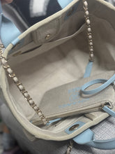 Load image into Gallery viewer, Chanel Beige And Light Blue Mixed Fibres Deauville Tote with Leather Top Handle Size Small
