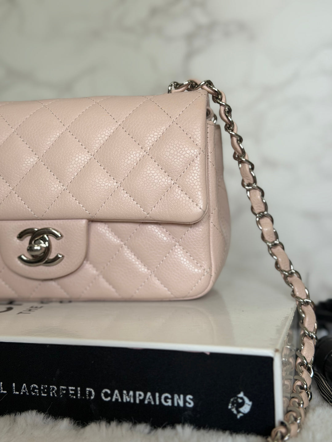 CHANEL series 18 Light Sakura Pink Caviar SHW Mini Rectangular Flap Bag 2014 14C collection