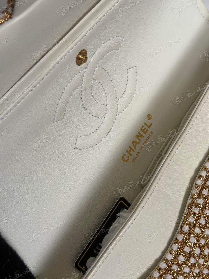CHANEL series 17 Beige/Ivory Gold Tweed Medium ML Timeless Classic Double Flap Bag 2012 with LGHW