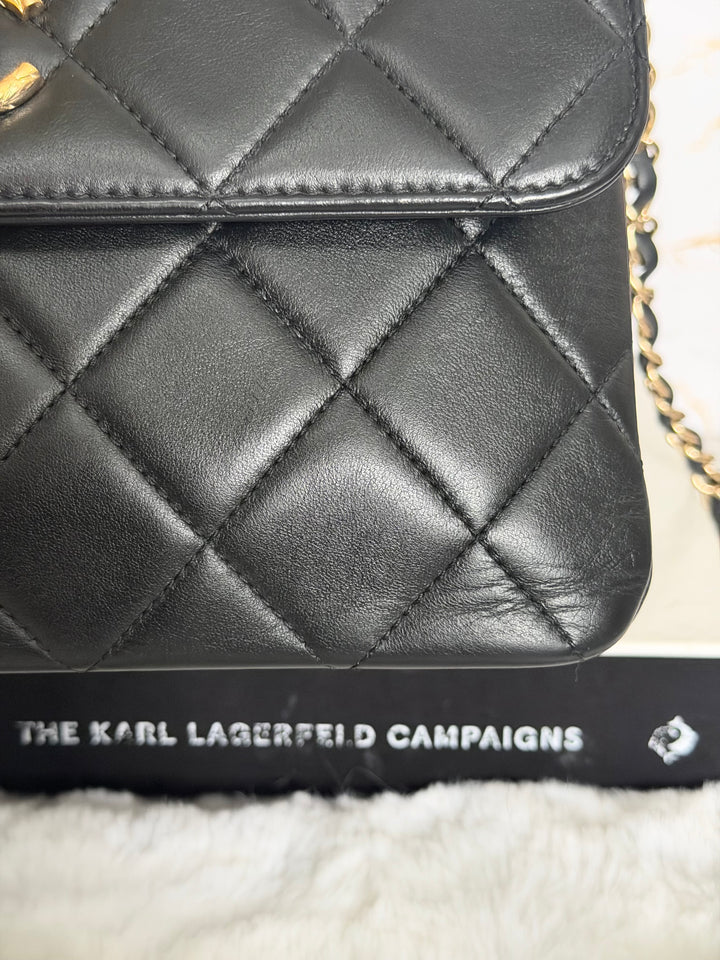 CHANEL Black Lambskin LGHW Trendy CC Flap Bag size SMALL with Non detachable Shoulder strap 2023
