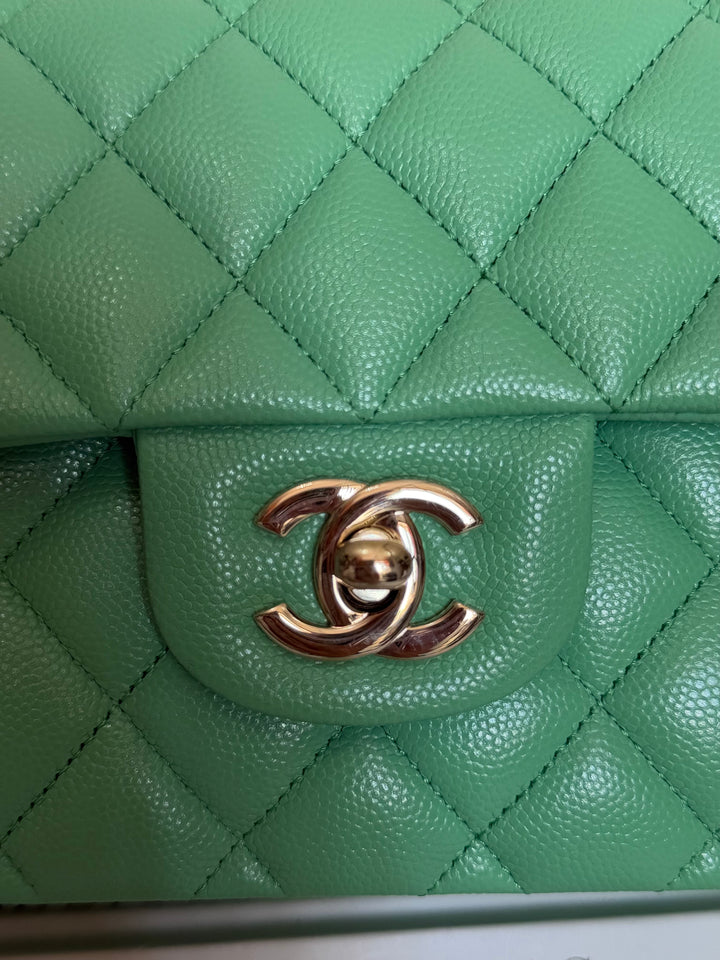 CHANEL 21P Avocado Green Caviar LGHW Small Timeless Classic Double Flap Bag 2021
