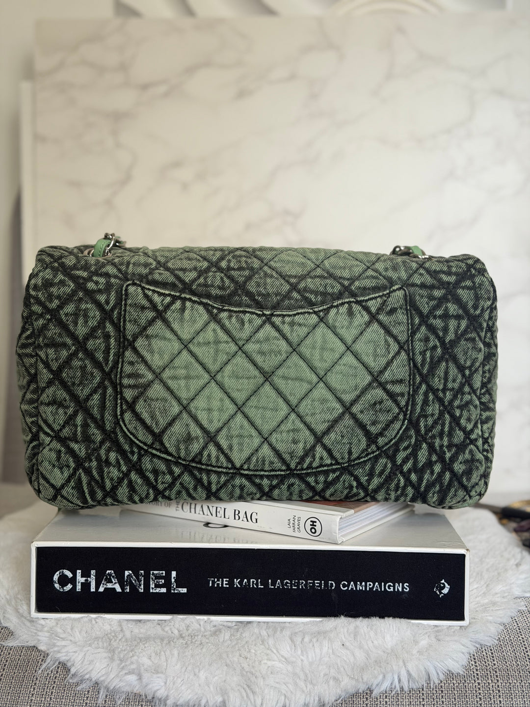 CHANEL 20C series 29 Green Denim Jumbo SHW Denimpression Flap Bag 2020
