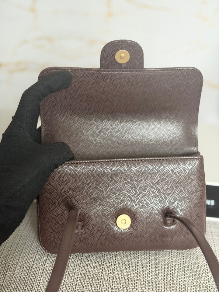 CHANEL Brown Caviar Preppy Mini 26S 2026 with Aged GHW 17 cms