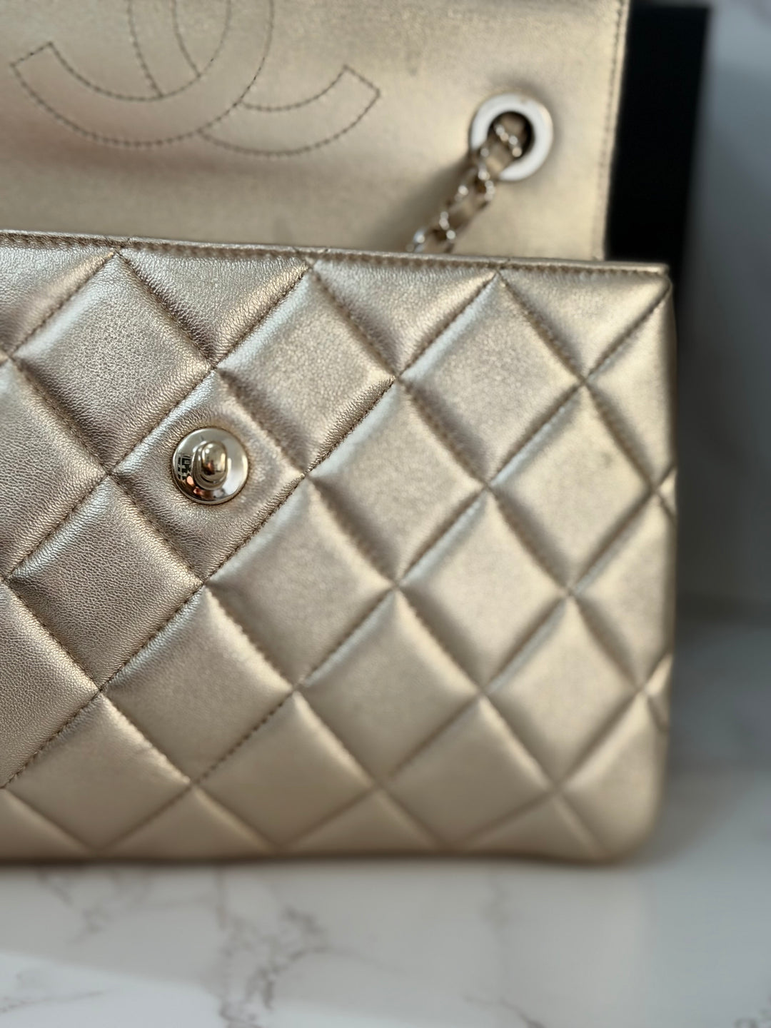 CHANEL series 30 Metallic Gold Lambskin LGHW Trendy CC top Handle Bag with non detachable Strap size SMALL 2020