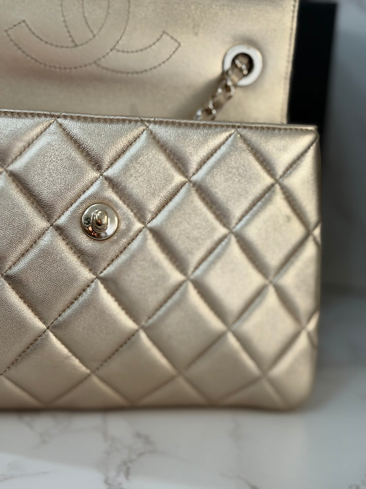 CHANEL series 30 Metallic Gold Lambskin LGHW Trendy CC top Handle Bag with non detachable Strap size SMALL 2020