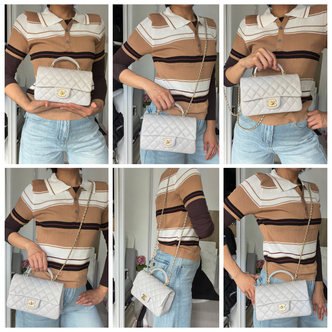 CHANEL Grey Lambskin Aged GHW Top Handle Mini Rectangular Flap Bag 2021 21A collection