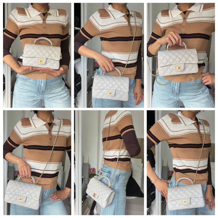 CHANEL Grey Lambskin Aged GHW Top Handle Mini Rectangular Flap Bag 2021 21A collection