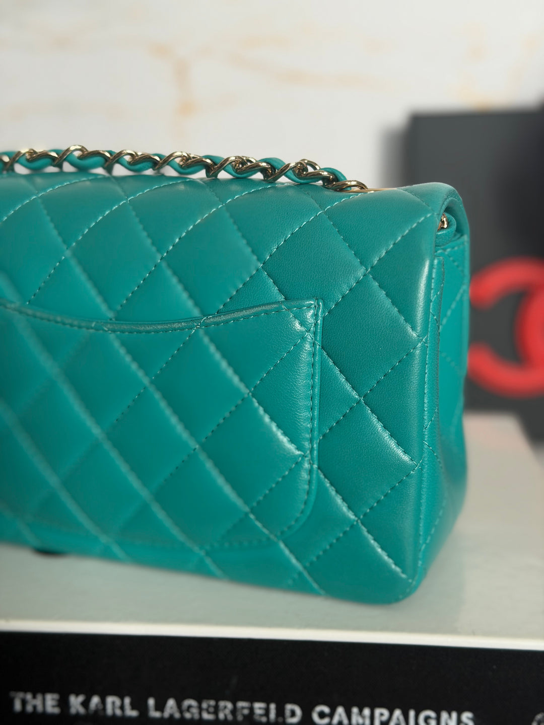 CHANEL series 23 Turquoise Lambskin LGHW Mini Rectangular Flap Bag 2016
