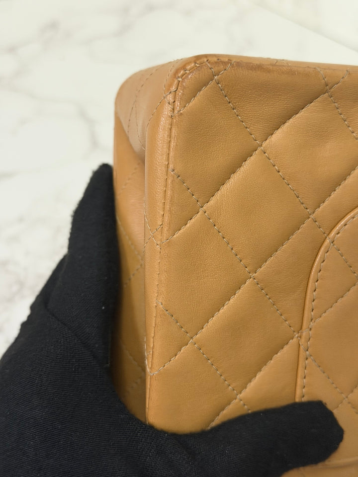 CHANEL series 4 Vintage 24K GHW Dark Beige Lambskin Timeless Classic Medium Double Flap Bag