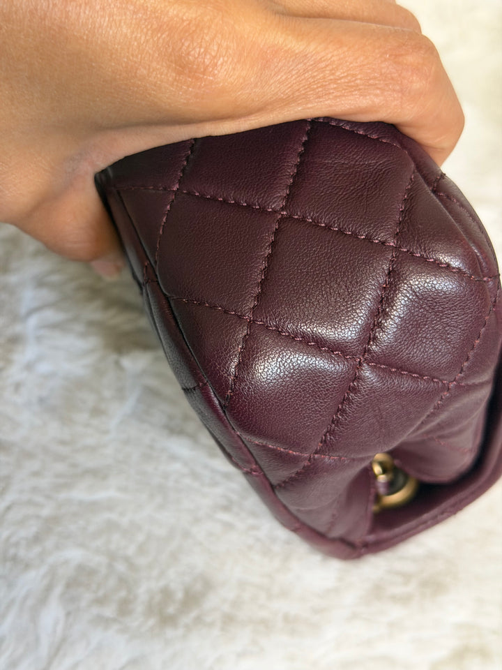 CHANEL 21B Burgundy Lambskin Aged GHW Pearl Crush Mini Rectangular Flap Bag 2021