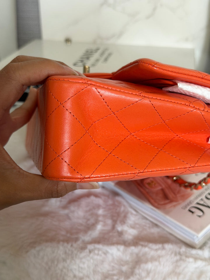 CHANEL 20S Orange Lambskin LGHW Medium ML Timeless Classic Double Flap Bag