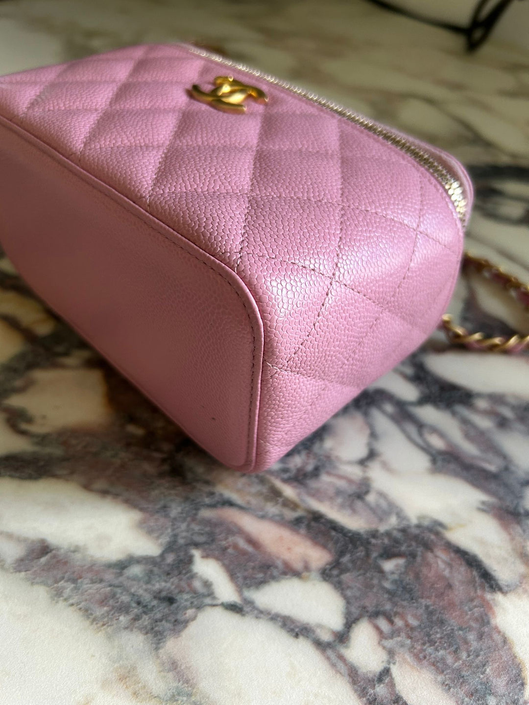 CHANEL 22S Mauve Pink Caviar Aged GHW SMALL Vanity with Metal and Leather top handle 2022