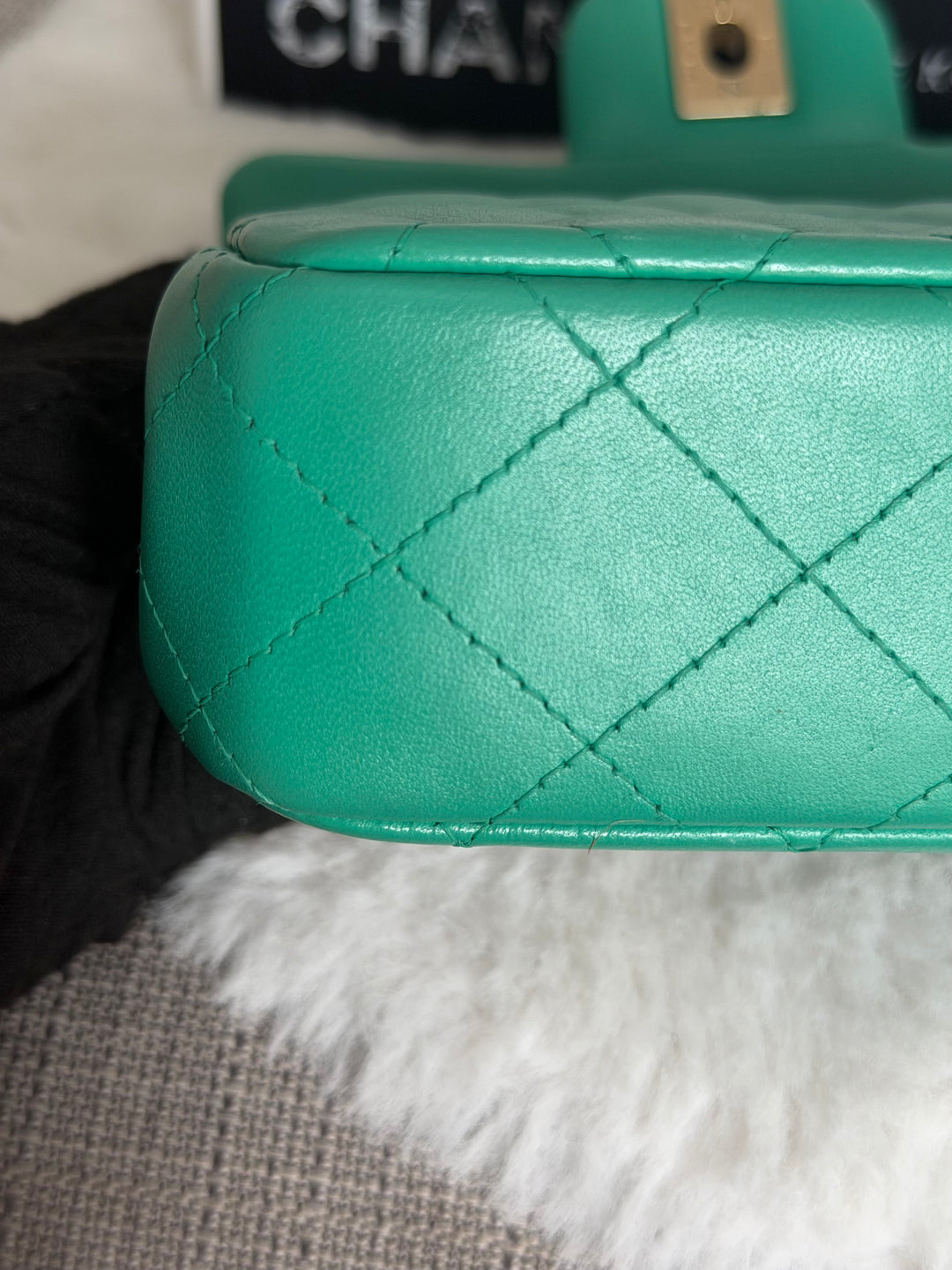 CHANEL series 21 Green Lambskin Brushed GHW Extra Mini Flap Bag 7.5 inches (discontinued line)