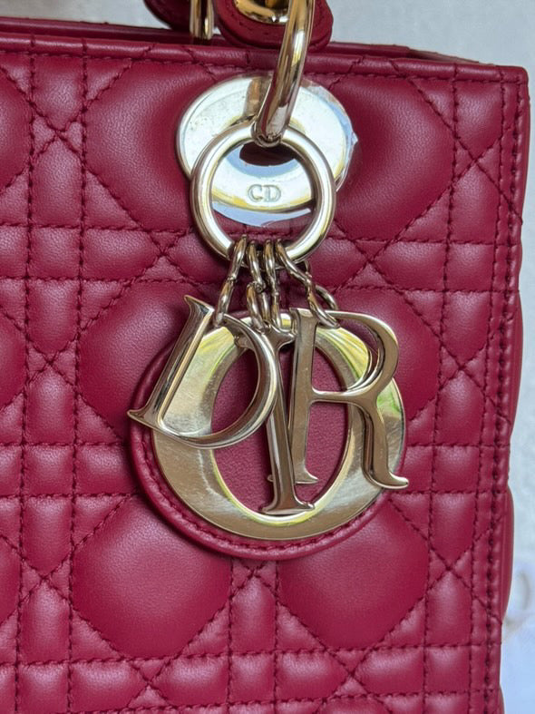 Christian Dior Lady Dior Medium in Red Lambskin GHW (2021)