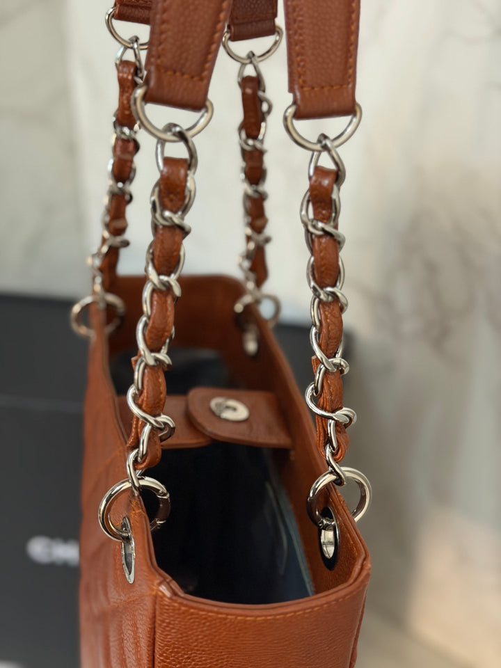 CHANEL series 19 Brown/Tan Caviar Petite Shopping Tote (PST) Bag