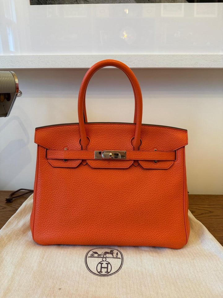 HERMES Birkin 30 Orange Togo Leather PHW