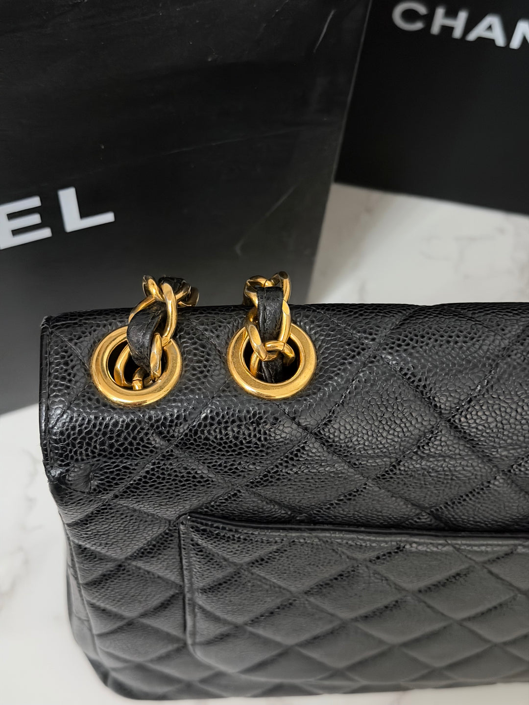 Chanel Series 7 24K GHW Black Caviar Vintage Jumbo Single Flap Bag 2008/2009