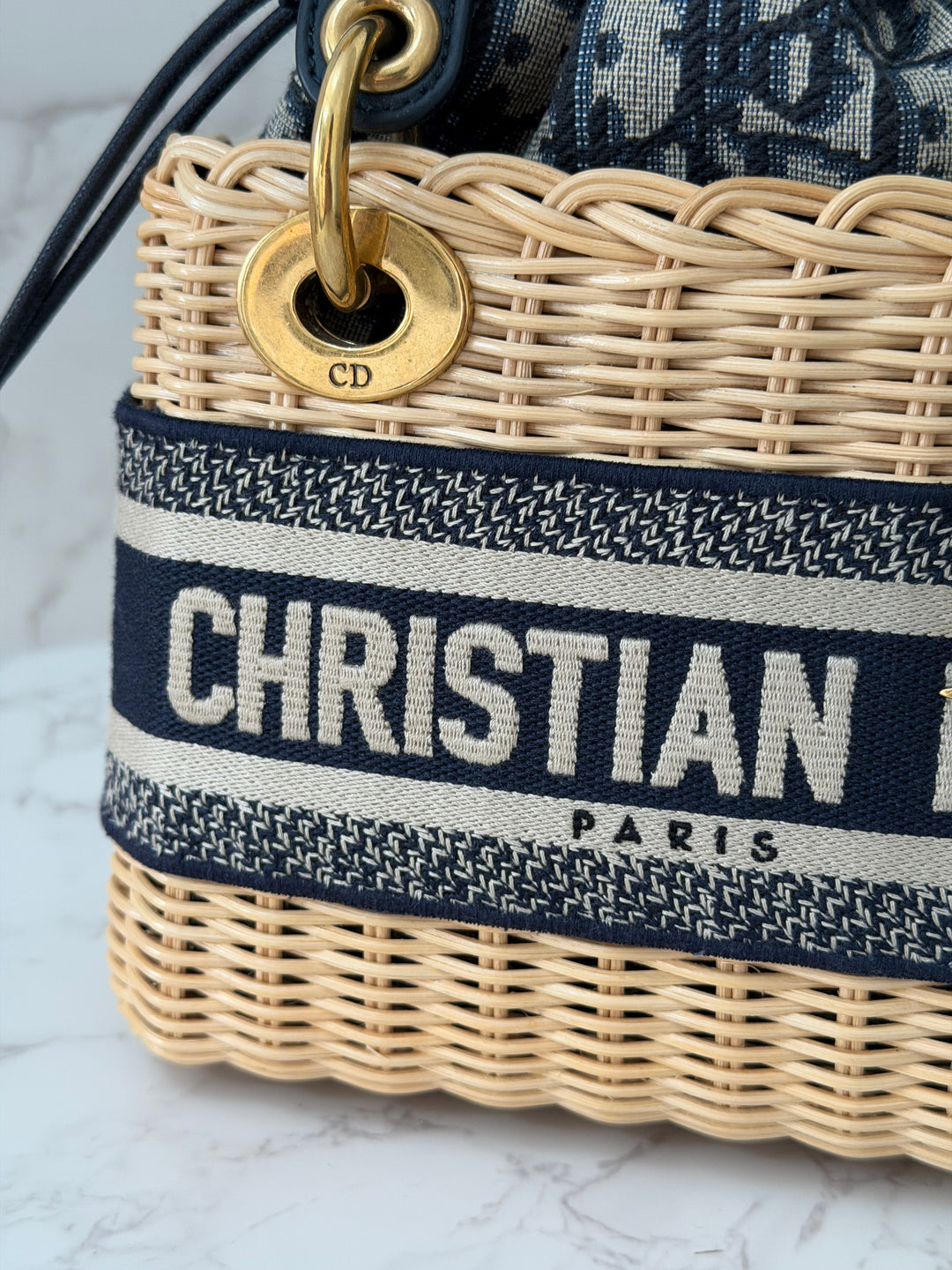 DIOR Lady Dior Wicker Bag Oblique Canvas in Black and Cream size Mini