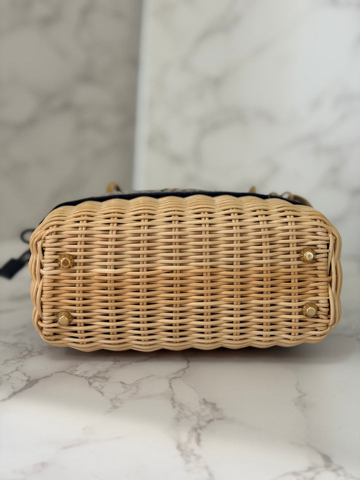 DIOR Lady Dior Wicker Bag Oblique Canvas in Black and Cream size Mini